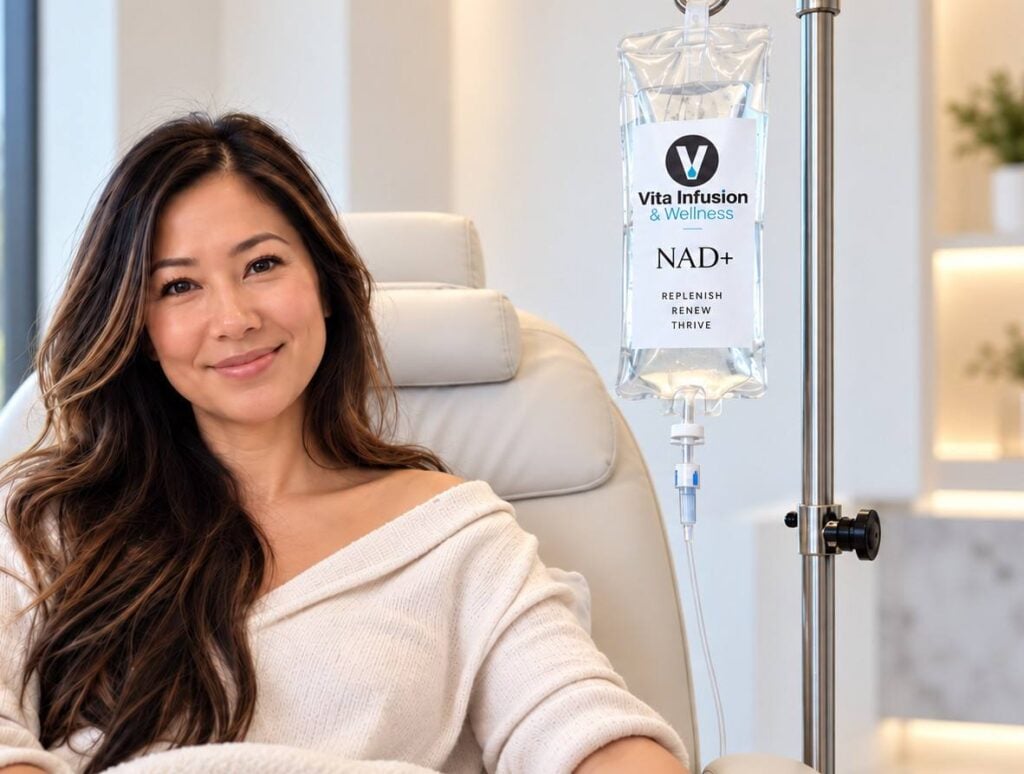 Patient relaxing during an IV vitamin infusion at Vita in Nashville